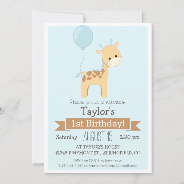 Einladung von Baby Giraffe Kid zum Geburtstag (Vorderseite)