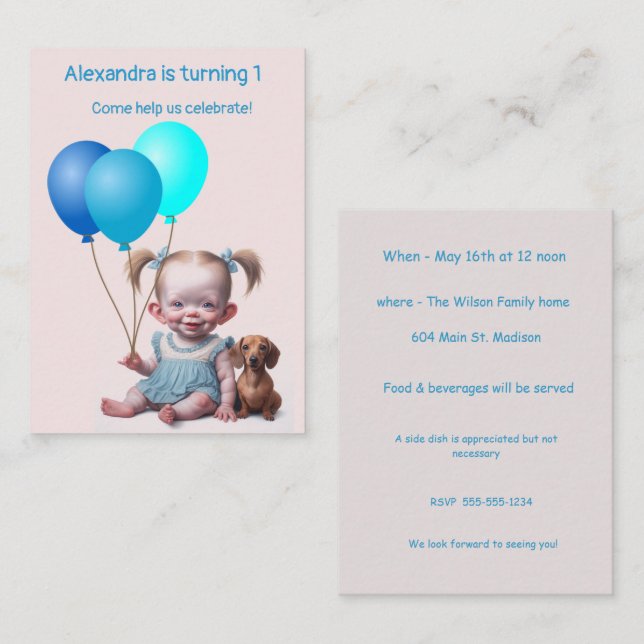 Einladung von Baby Girl zum Geburtstag (Vorne/Hinten)