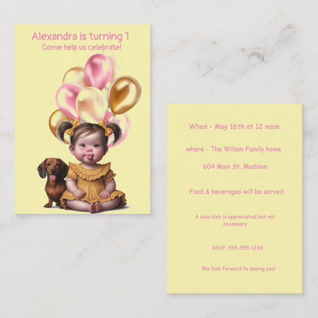 Einladung von Baby Girl zum Geburtstag (Vorne/Hinten)