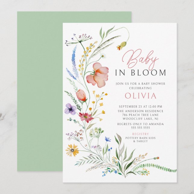 Einladung von Baby in Bloom Baby Dusche (Vorne/Hinten)