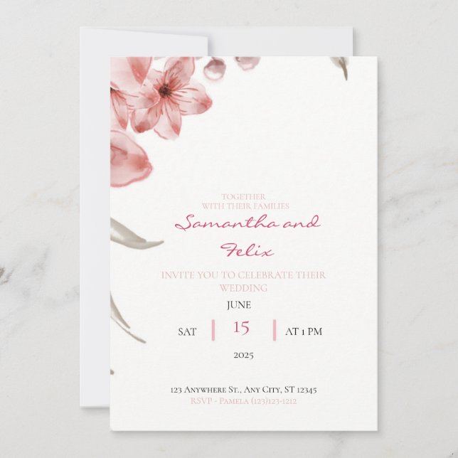 Einladung von Baby Pink und Green Floral (Vorderseite)
