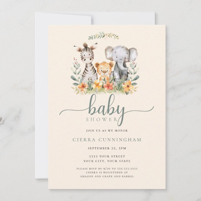 Einladung von Baby Zoo Animal Baby Shower (Vorderseite)