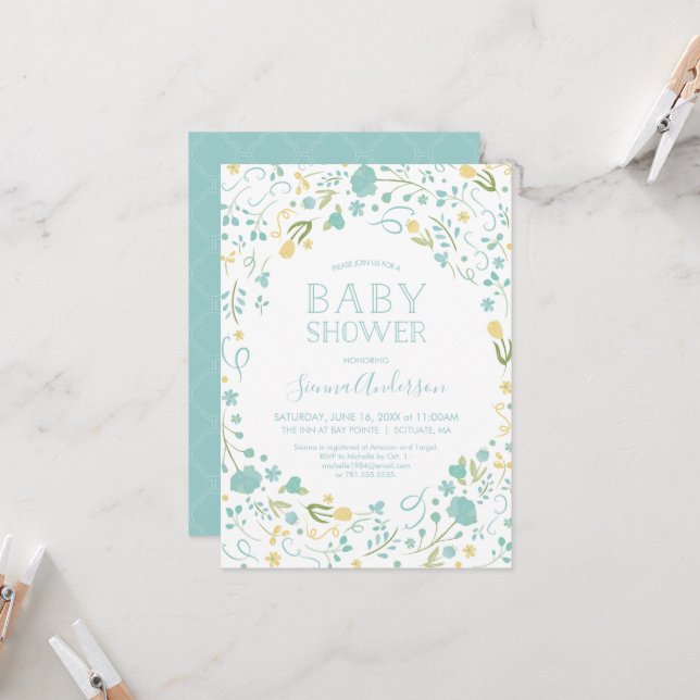 Einladung von Babydusche - Blumen, individuelle Ei (Vorderseite/Rückseite Beispiel)