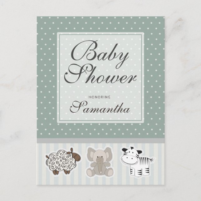Einladung von Babytieren zur Kinderdusche (Vorderseite)