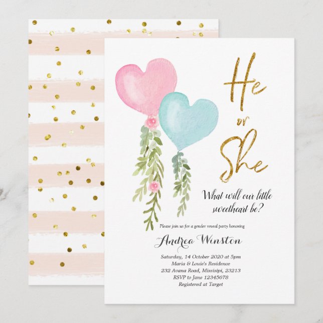 Einladung von Balloon Boy oder Girl Gender (Vorne/Hinten)