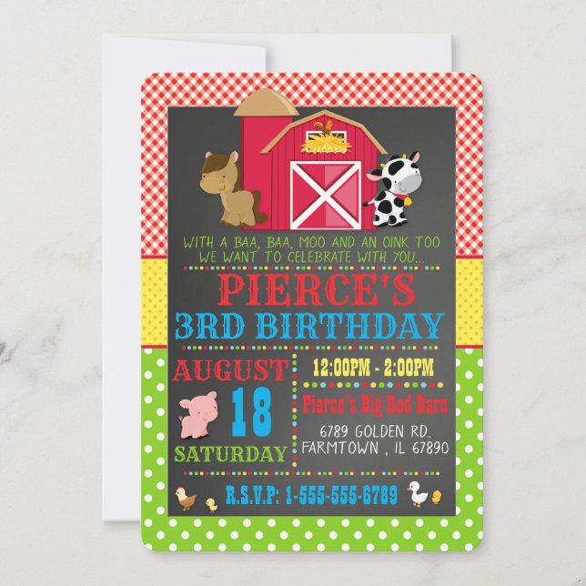 Einladung von Barnyard Farm Animal Birthday Party (Vorderseite)