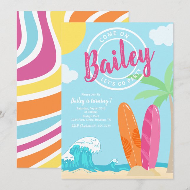 Einladung von Beach Birthday | Einladung von Girl  (Vorne/Hinten)