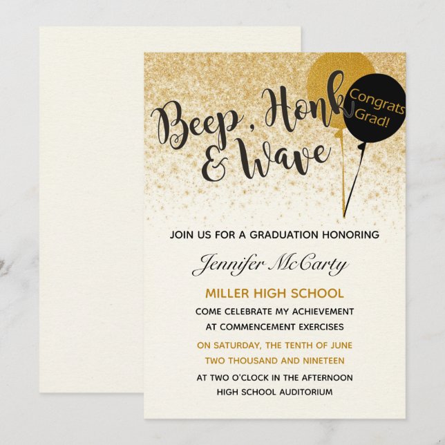 Einladung von Black and Gold Abschluss (Vorne/Hinten)