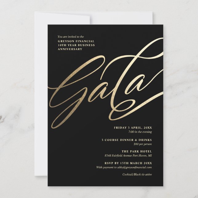 Einladung von Black and Gold Gala (Vorderseite)
