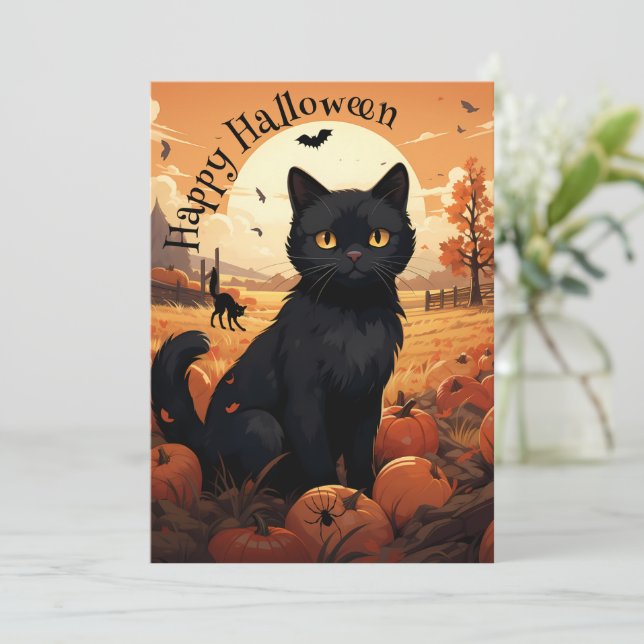 Einladung von Black Cat Halloween-Party (Stehend Vorderseite)