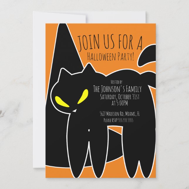 Einladung von Black Cat Witch Hat Halloween-Party (Vorderseite)