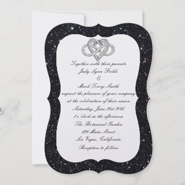 Einladung von Black Glitzer Infinity Heart Wedding (Vorderseite)