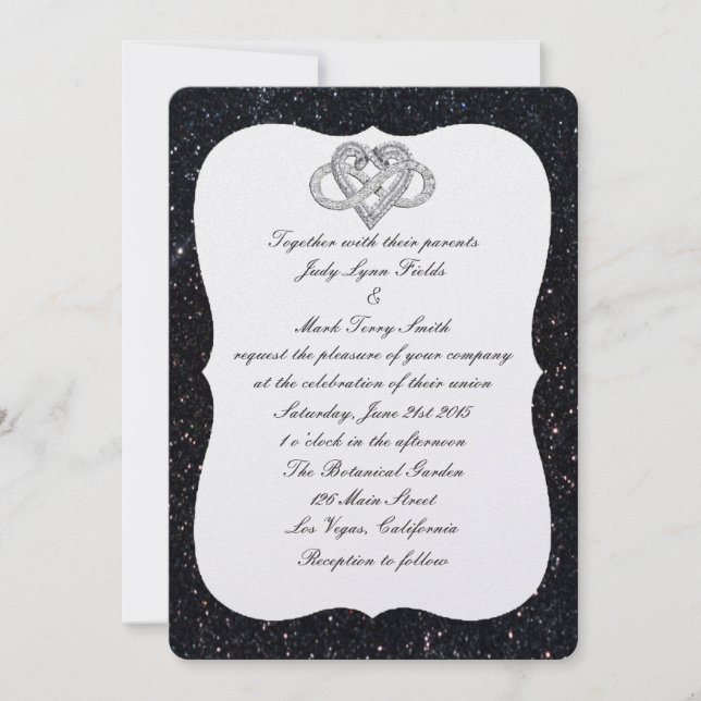 Einladung von Black Glitzer Infinity Heart Wedding (Vorderseite)