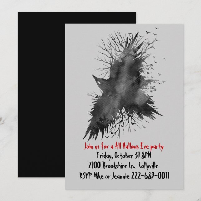 Einladung von Black Raven Halloween-Party (Vorne/Hinten)