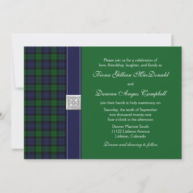 Einladung von Black Watch Tartan zur Hochzeit (Vorderseite)