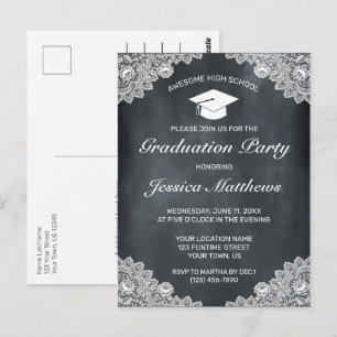 Einladung von Blackboard & White Lace Abschluss Postkarte