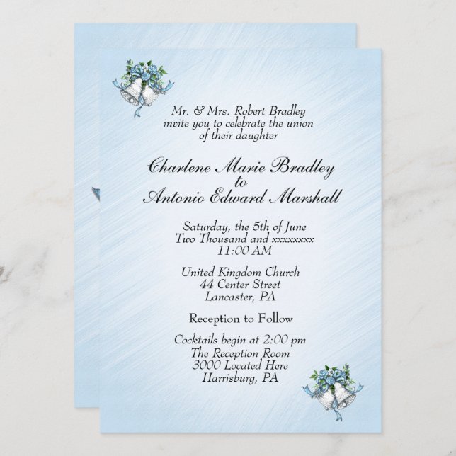Einladung von Blue Wedding Bells (Vorne/Hinten)