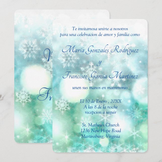 Einladung von Boda Acuarela de Copo de Nieve (Vorne/Hinten)
