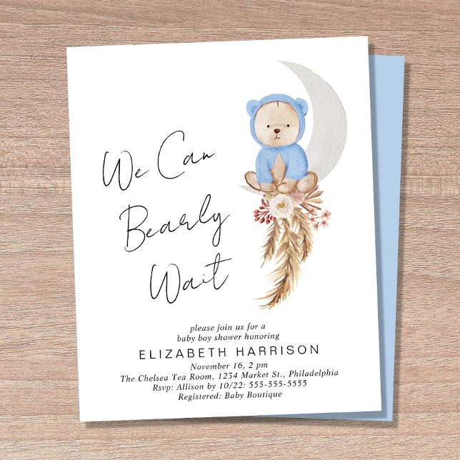 Einladung von Boho Bear Bearly Wait Baby Boy Showe (Von Creator hochgeladen)