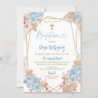 Einladung von Boho Blue and Gold Floral Baptisse