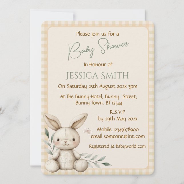Einladung von Boho Bunny Neutral Baby Shower (Vorderseite)