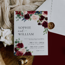 Einladung von Boho Burgundy Floral Wedding