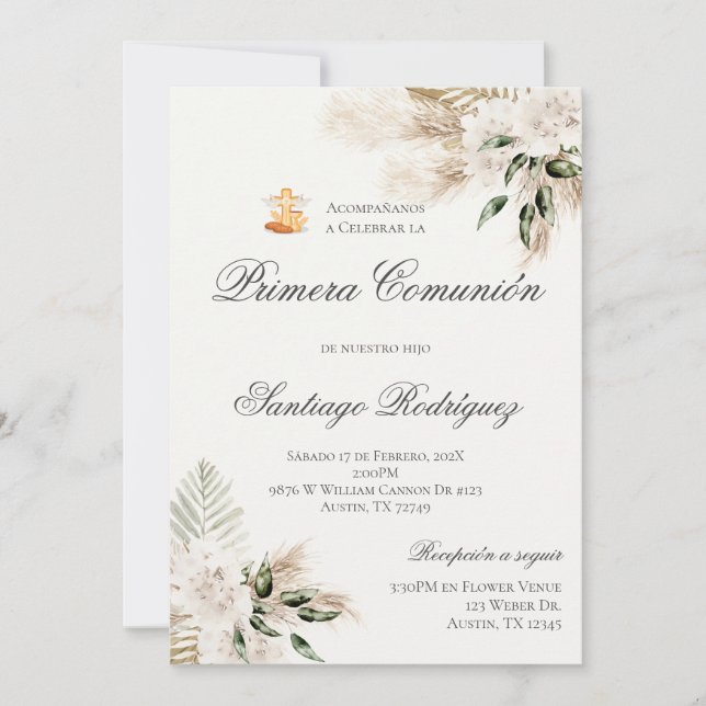 Einladung von Boho Erste Kommune in Spanisch (Vorderseite)