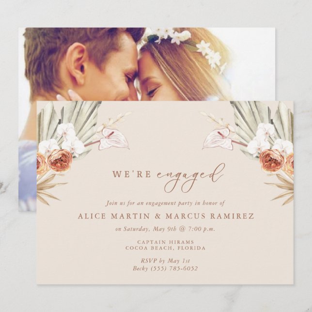 Einladung von Boho Floral Elegante Engagement (Vorne/Hinten)