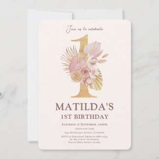 Einladung von Boho Floral zum 1. Geburtstag