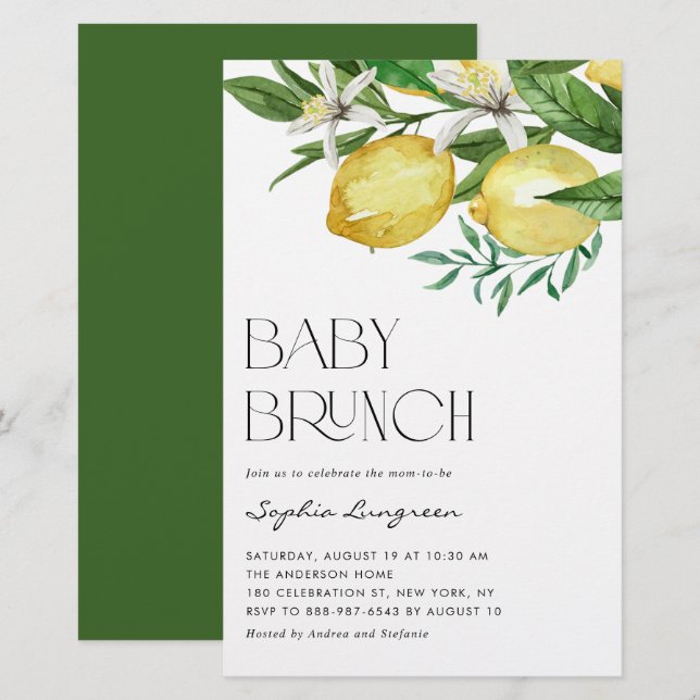 Einladung von Boho Lemon und Blooms Baby Brunch (Vorne/Hinten)