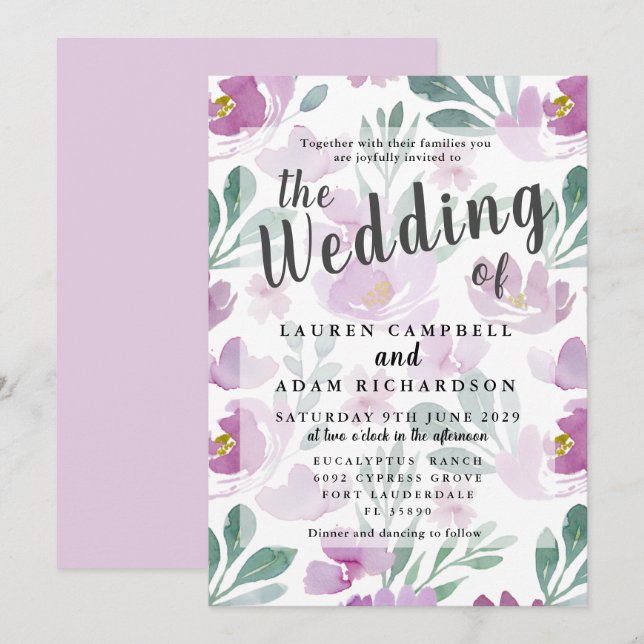 Einladung von Boho Lila Floral Wedding (Vorne/Hinten)