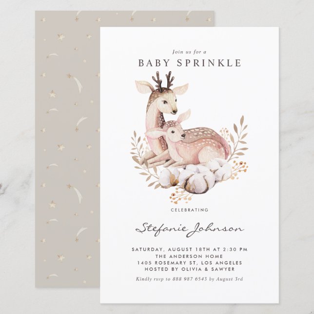 Einladung von Boho Mommy and Baby Deer Baby Shower (Vorne/Hinten)