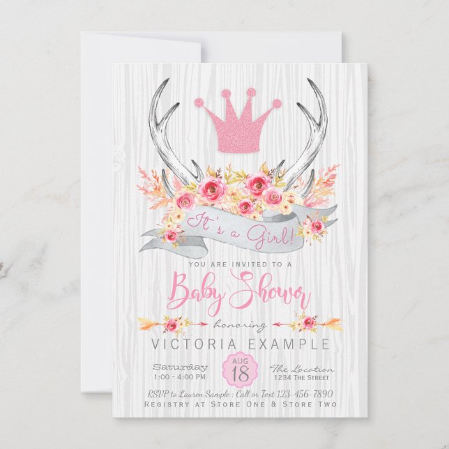 Einladung von Boho Princess Antler Tribal Baby Sho (Vorderseite)