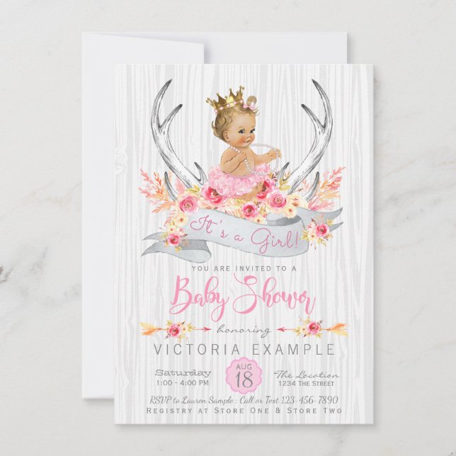 Einladung von Boho Princess Tribal Antler Baby Sho (Vorderseite)