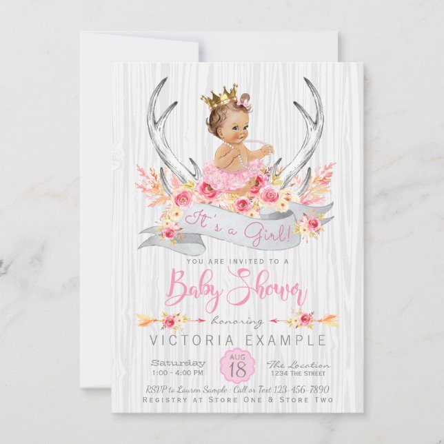 Einladung von Boho Princess Tribal Antler Baby Sho (Vorderseite)