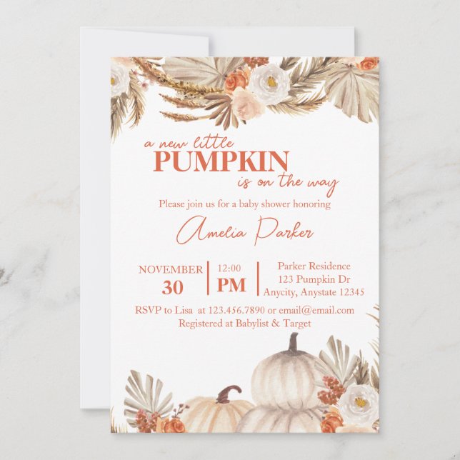 Einladung von Boho Pumpkin Baby Shower (Vorderseite)