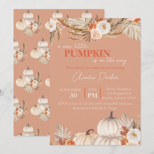 Einladung von Boho Pumpkin Baby Shower (Vorne/Hinten)