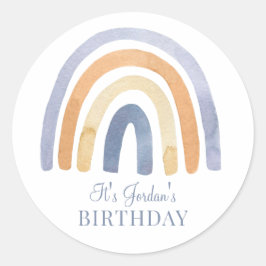 Einladung von Boho Rainbow Blue Kid zum Geburtstag Runder Aufkleber