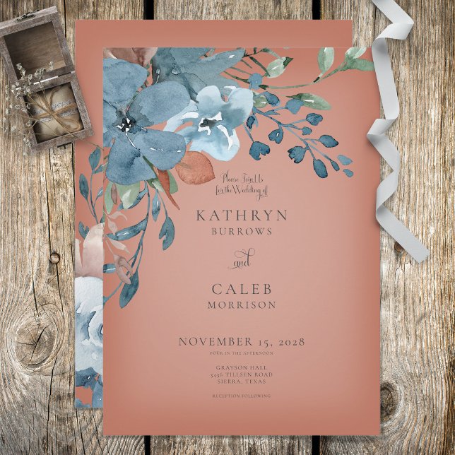 Einladung von Boho Rust & Blue Floral Wedding (Von Creator hochgeladen)