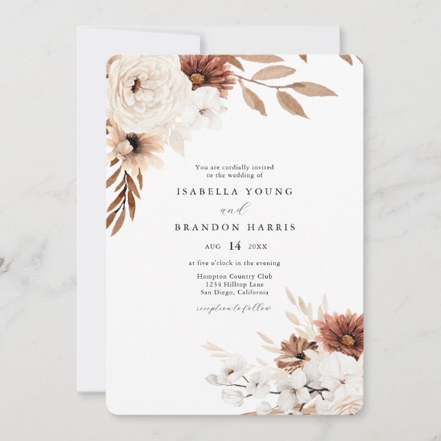 Einladung von Boho Sienna und Beige zur Hochzeit (Vorderseite)