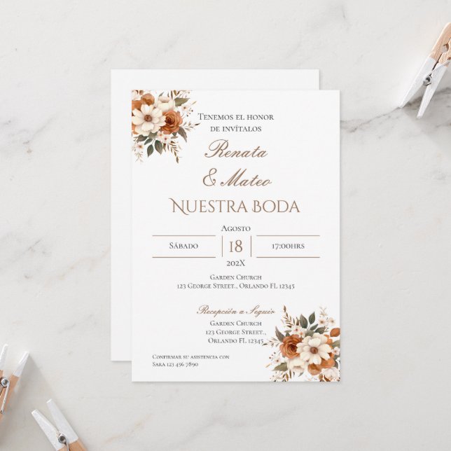 Einladung von Boho Spanish Hochzeit (Vorderseite/Rückseite Beispiel)