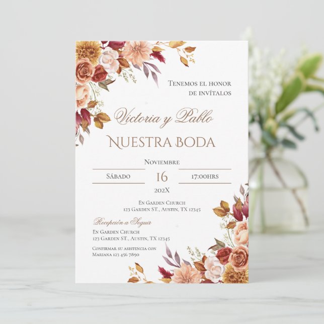 Einladung von Boho Spanish Hochzeit (Stehend Vorderseite)