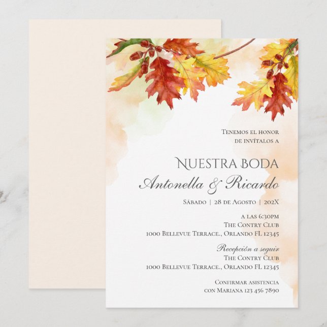 Einladung von Boho Spanish Hochzeit (Vorne/Hinten)