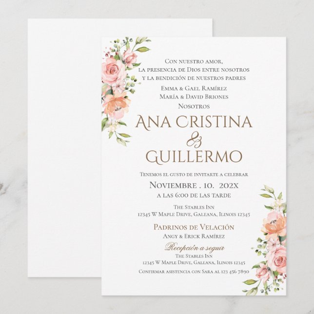 Einladung von Boho Spanish Hochzeit (Vorne/Hinten)