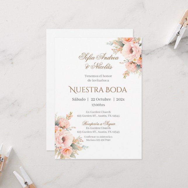 Einladung von Boho Spanish Hochzeit (Vorderseite/Rückseite Beispiel)