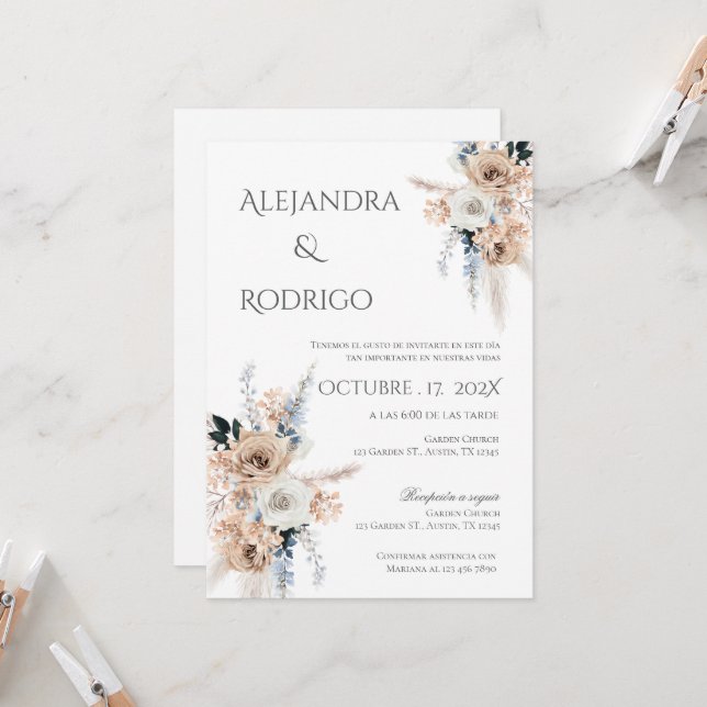 Einladung von Boho Spanish Hochzeit (Vorderseite/Rückseite Beispiel)