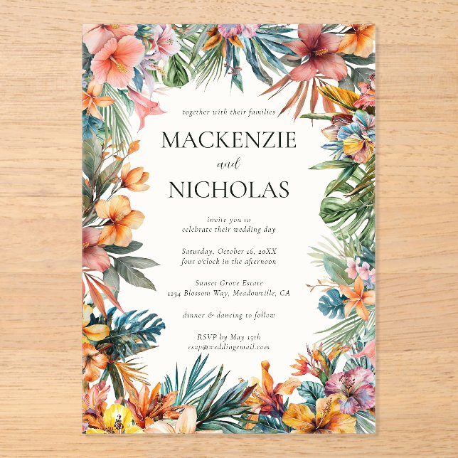 Einladung von Boho Tropical Floral Wedding (Vorderseite)