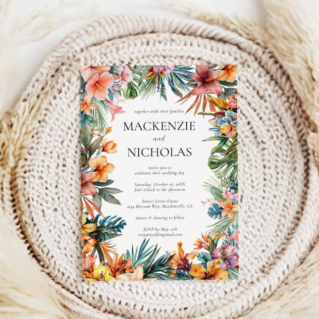 Einladung von Boho Tropical Floral Wedding (tropical wedding invitation white)