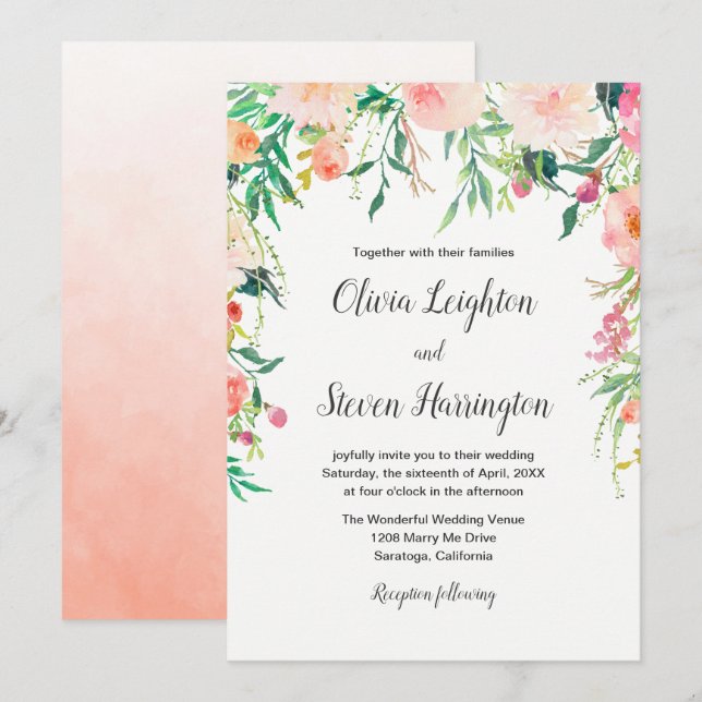 Einladung von Boho Watercolor Floral Wedding (Vorne/Hinten)