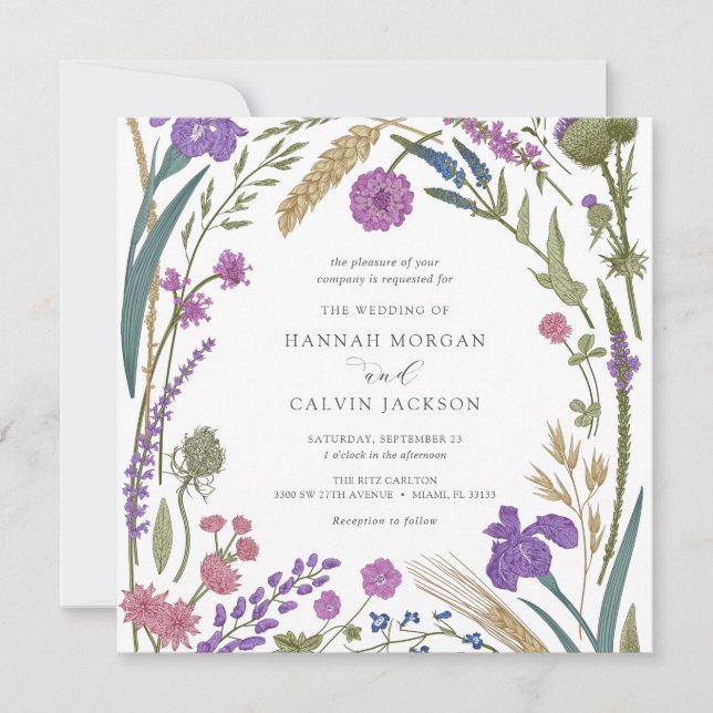 Einladung von Boho Wildblume Hochzeit (Vorderseite)
